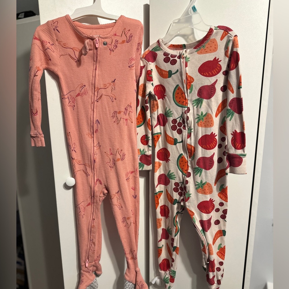 Pink Unicorn and Fruit Print Kids One Piece Set